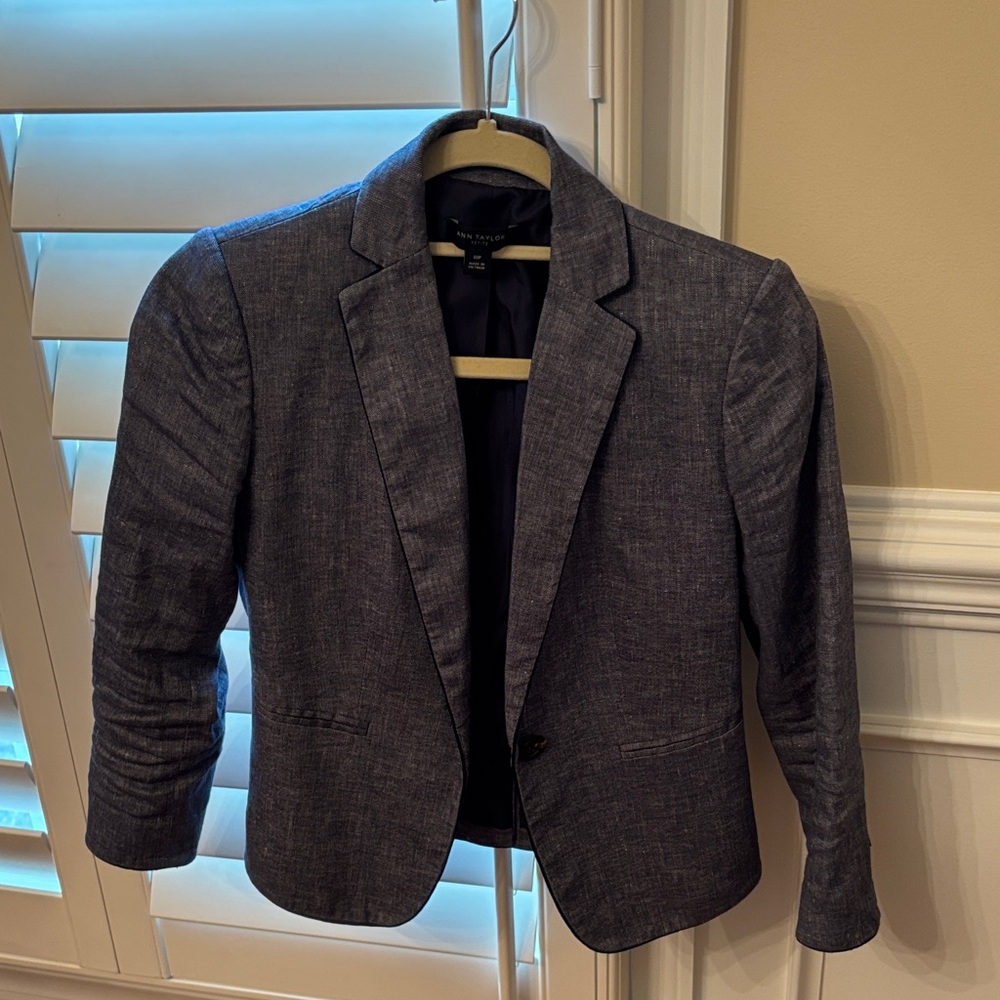 Ann Taylor Petite Women’s Navy Blue Cotton Blazer
